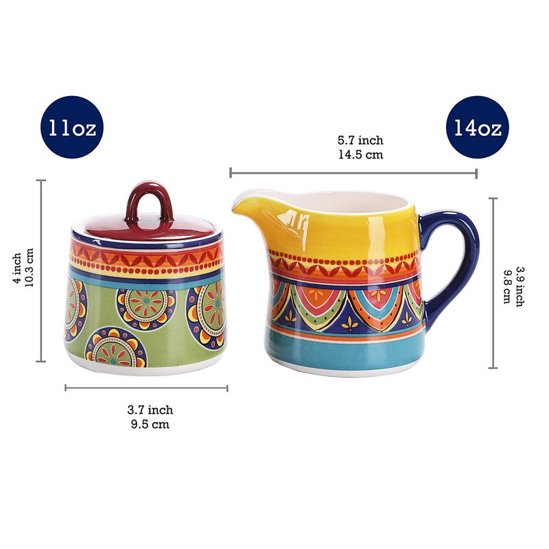 Bico Tunisian Ceramic Sugar and Creamer Set, Sugar Bowl with Lid, Cute Container for Coffee Bar, Kitchen Countertop Accessories, Microwave and Dishwasher Safe - Image 2